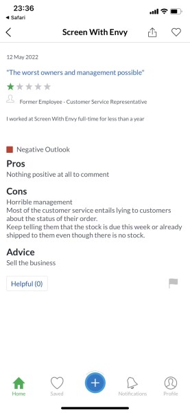 Has anyone bought from screen with envy?