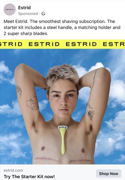 Advert for razors shows topless NB model with mastectomy scars