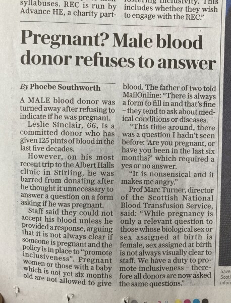 Male blood donors are asked “are you pregnant?”
