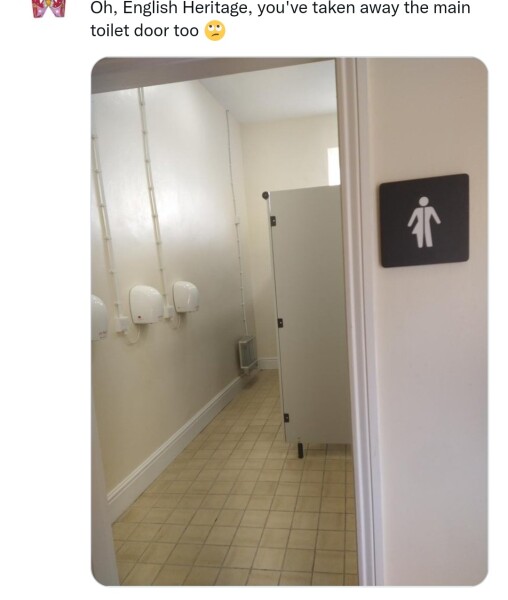 English Heritage, 'unisex' toilets with main door removed.