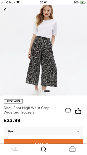 Wide leg trousers (or cropped but wide)but cheap