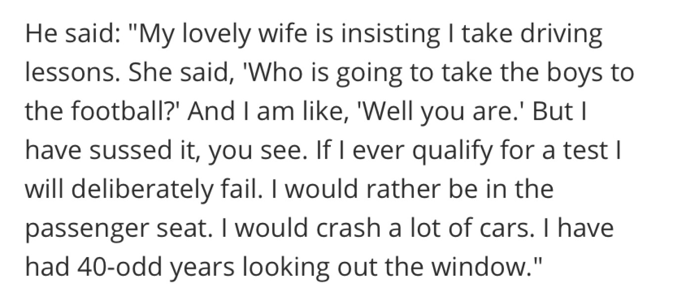 Would you be put off by a man who doesn't drive?