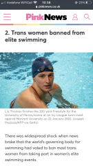 Fina stops transgender swimmers from competing in women's elite events