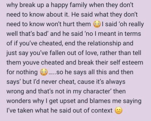 Bf’s views on cheating…