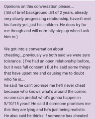 Bf’s views on cheating…