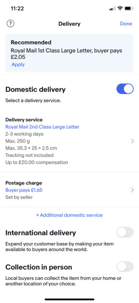 No Royal Mail Large Letter options?