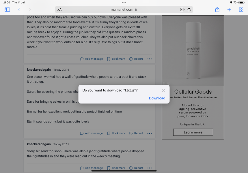 'Do you want to allow downloads on mumsnet.com?'