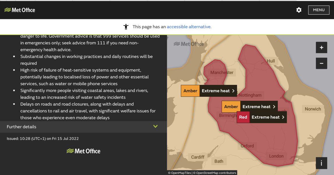 Met office RED WARNING for extreme heat.