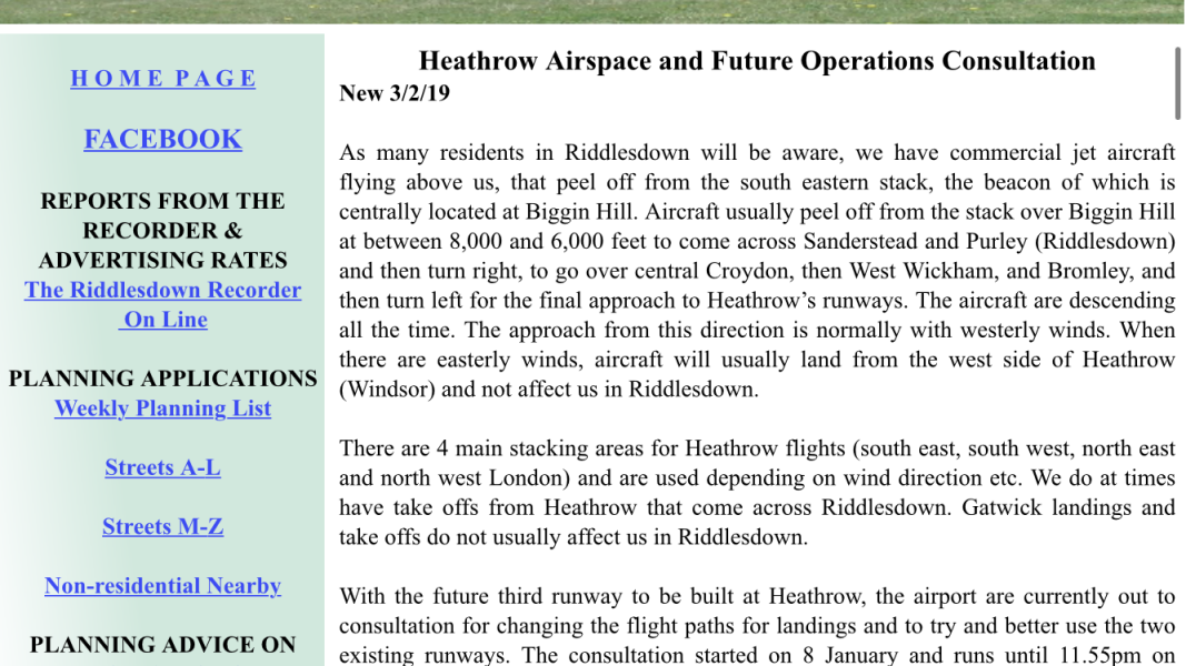 Aircraft noise in Riddlesdown/Purley