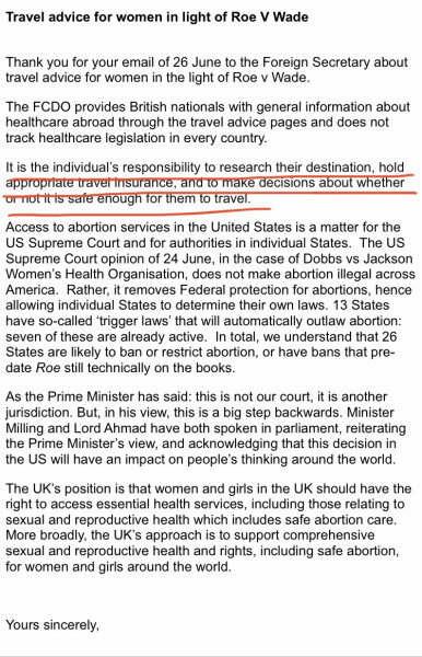 To ask Liz Truss to require Foreign Office Travel advice to include advice regarding countries that ban abortion where women may not receive appropriate treatment for miscarriage
