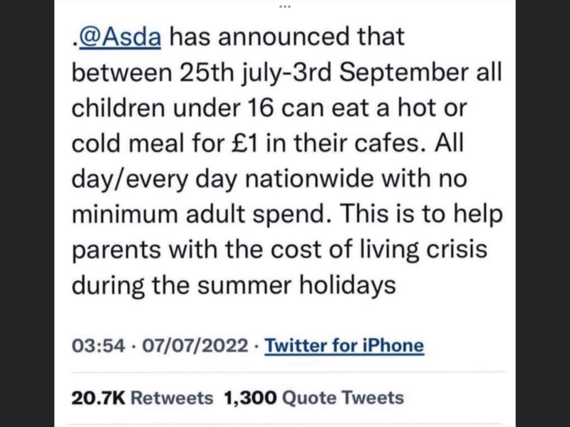 ASDA £1 meal for under 16’s