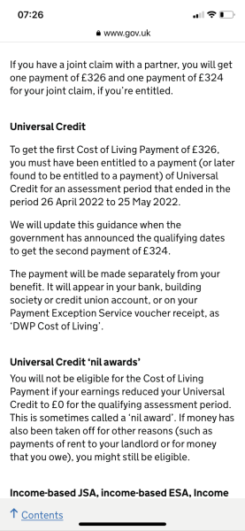 Payment from government