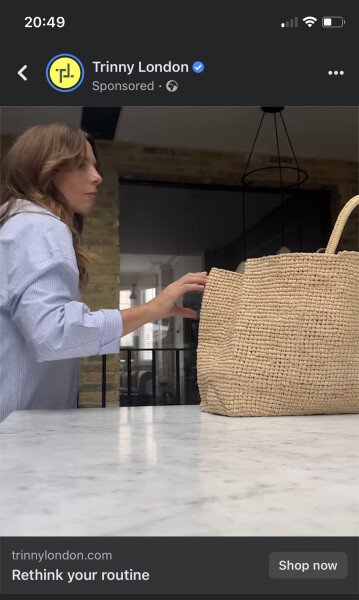 Straw bag in Trinny London advert