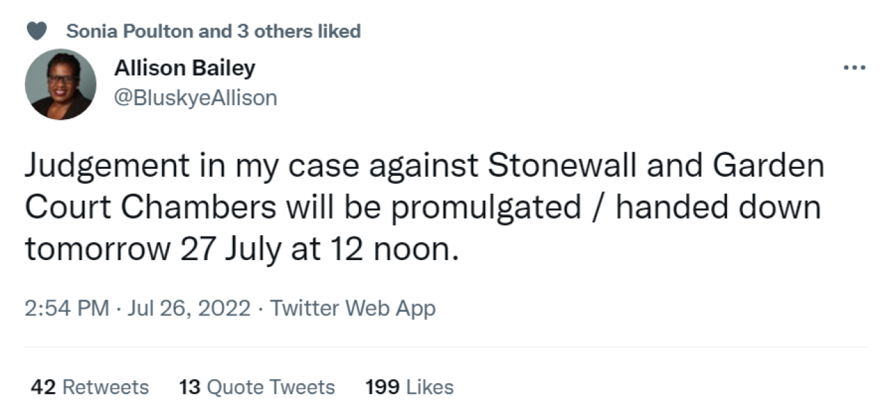 Allison Bailey v Stonewall - Employment Tribunal hearing Thread 18