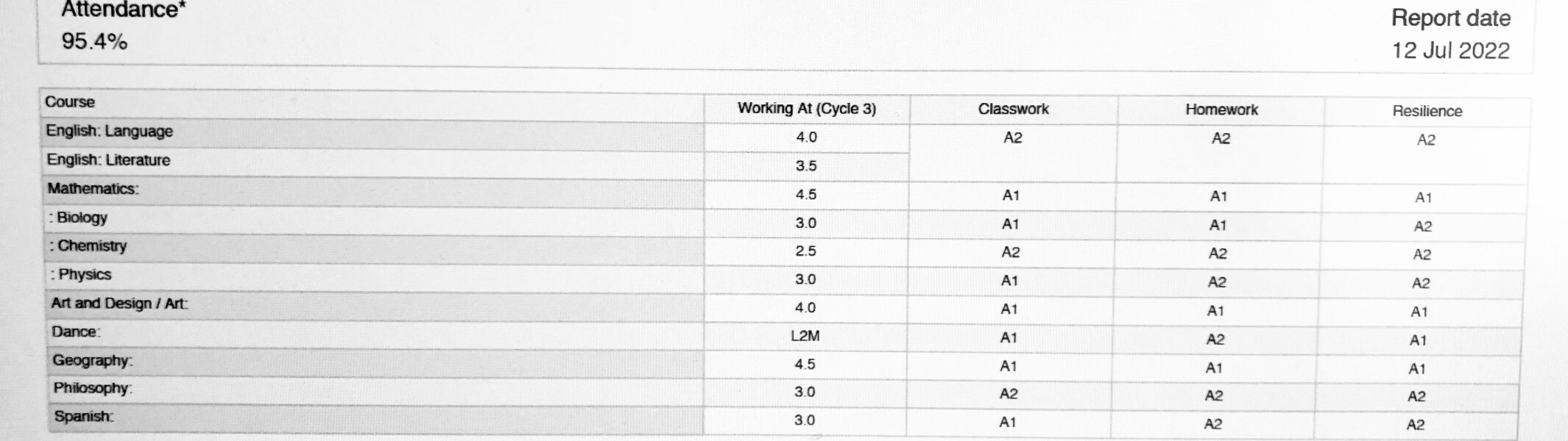 Year 9 progress report - how to interpret (UK)