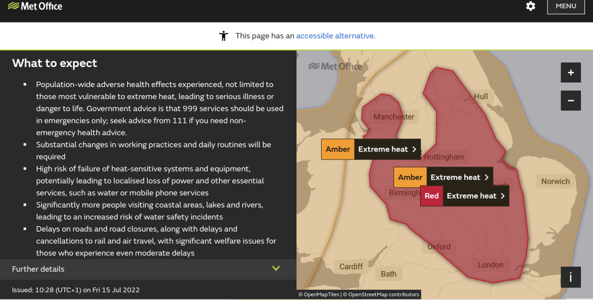 Met office RED WARNING for extreme heat.