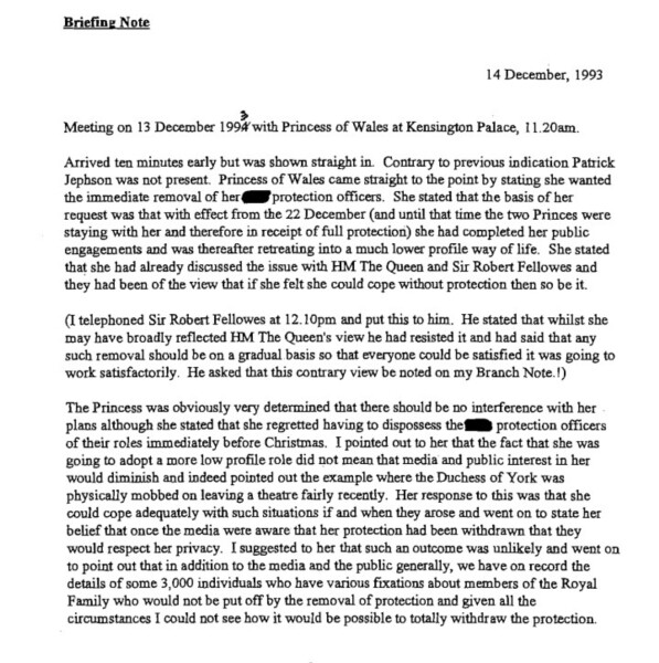 Was Princess Diana offered security after her divorce?