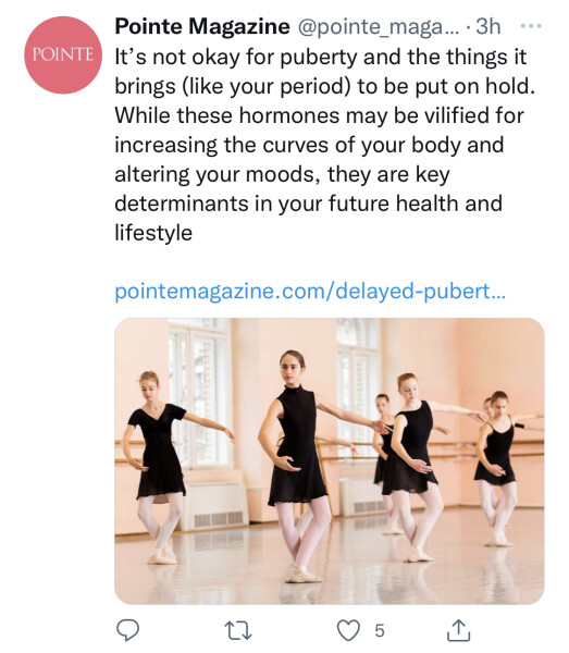 “Pointe” Magazine: it’s not ok for puberty to be put on hold…