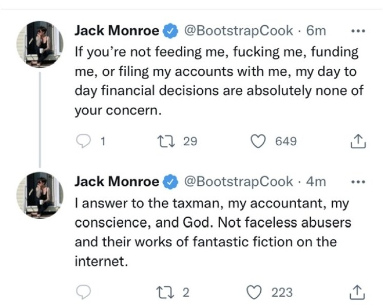 Jack monroe challenged on twitter