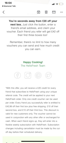 Unlimited Hello Fresh Offer - £42 off first box £10 off the next two