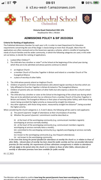 To expect fair application to faith school?