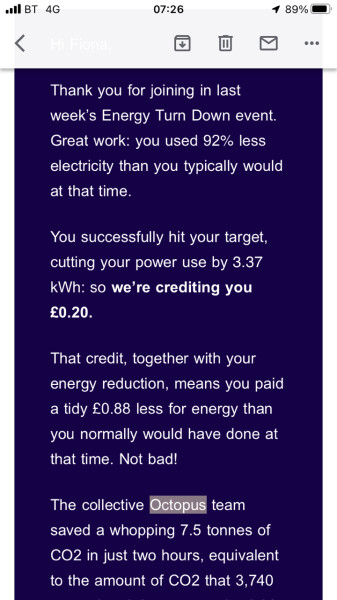 Energy cost credit if you avoid peak times