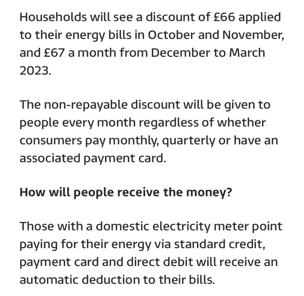 The £400 energy credit will be paid in 6 instalments Oct-Mar