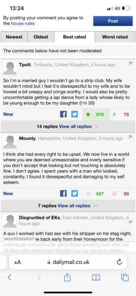 Husband had a private lapdance
