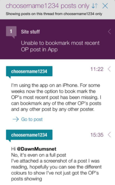 Unable to bookmark most recent OP post in App