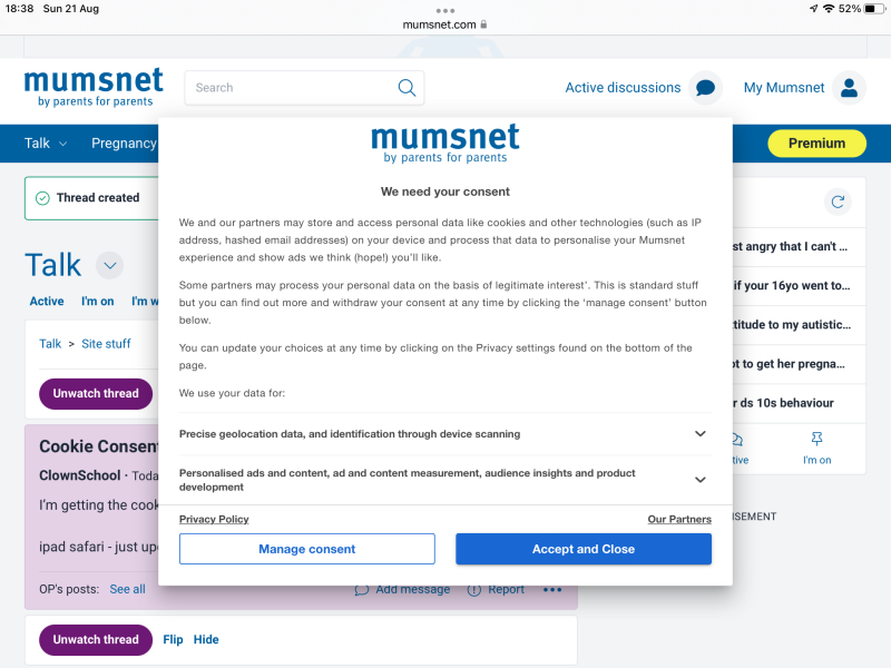 Cookie Consent on every page