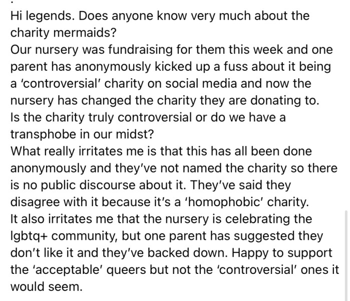 DDs nursery asking for donations to Mermaids
