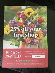 Bloom & Wild codes - 25% & 15% off