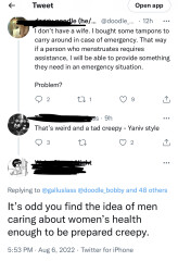 Random men carrying tampons is weird