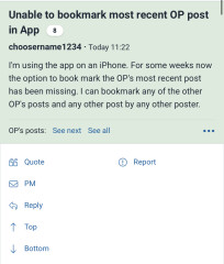 Unable to bookmark most recent OP post in App