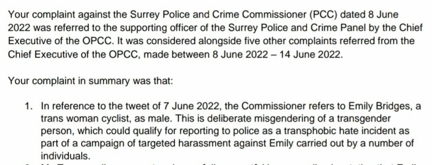 Complaint to OPCC about Lisa Townsend (not upheld)