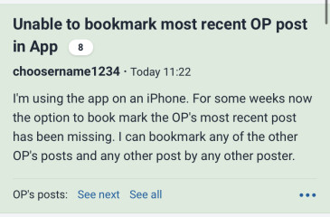 Unable to bookmark most recent OP post in App