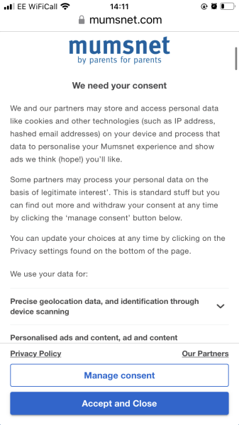 Need your consent keeps coming up 