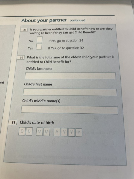 Help! What do I put here? Child benefit form?
