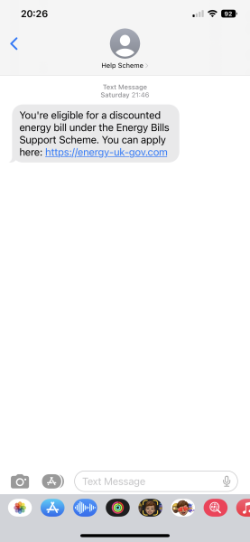 Latest scam text: Energy Bills Support Scheme