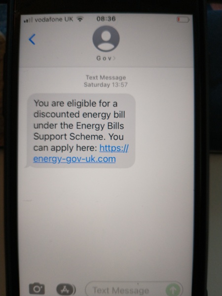 Latest scam text: Energy Bills Support Scheme