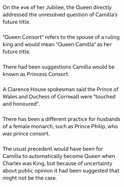 Camilla Parker Bowles is now the Queen.