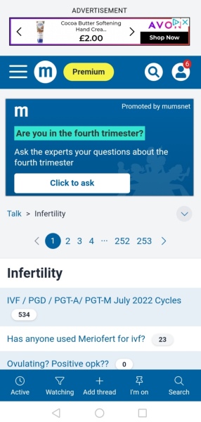 Mumsnet please remove ad about fourth trimester from Infertility boards trimester fro