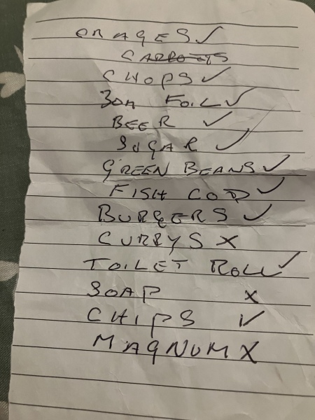 I found a shopping list. 