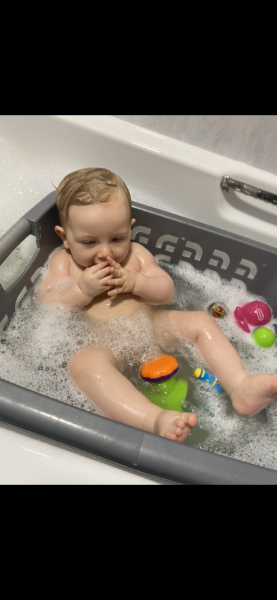 Bathing a strong willed 8 month old