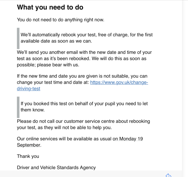 Driving tests cancelled for Queen's funeral?