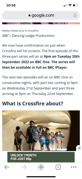 CROSSFIRE - 9pm bbc 1 - Tue 20th , wed 21st, Thur 22nd - TV PACE. NO SPOILERS
