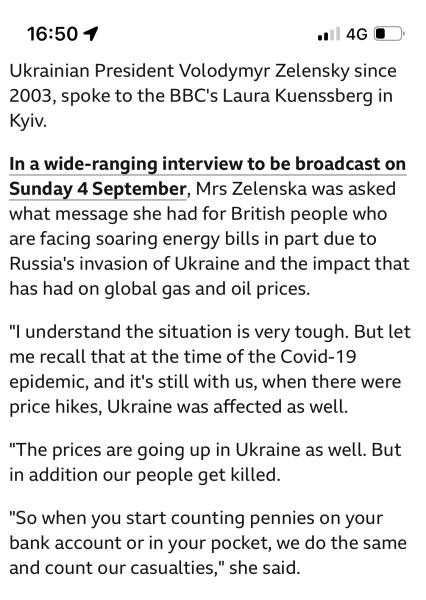 Statement made by Ukrainian First Lady