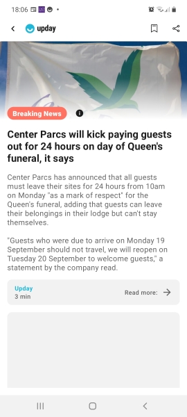 Center Parcs closing for funeral 