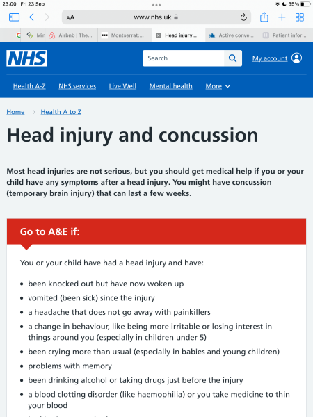 Head injury now vomiting 