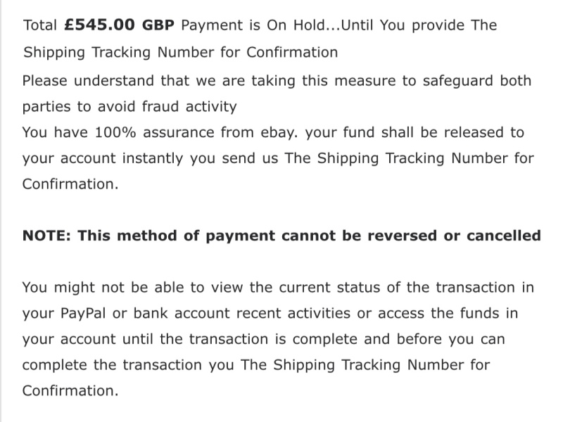 eBay payment on hold after selling iPhone?